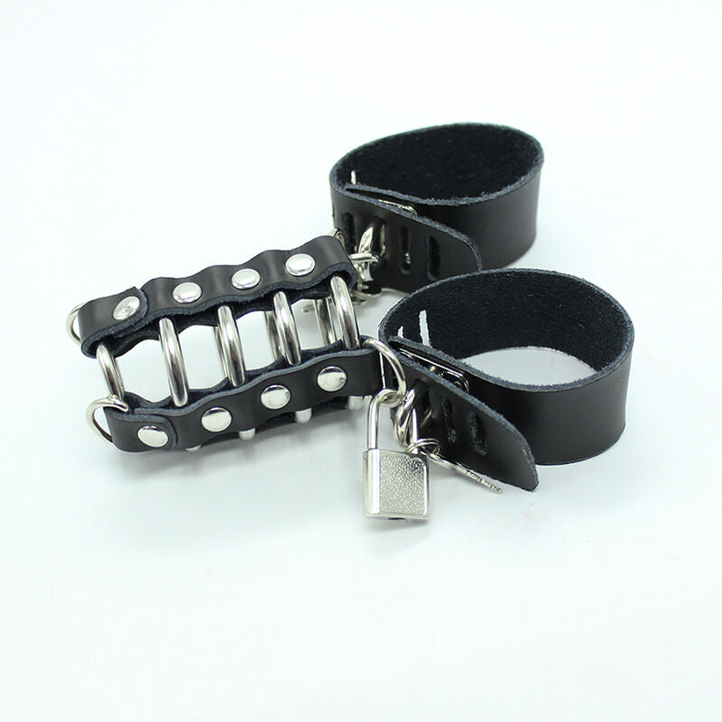 OHMAMA FETISH - CAGE PÉNIS AVEC ANNEAUX MÉTALLIQUES ET SANGLE EN CUIR OHMAMA FETISH