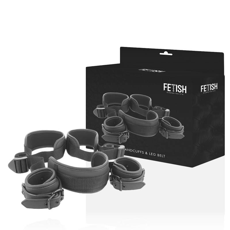 FETISH SUBMISSIVE - POSITION JAMBES OUVERTES AVEC MENOTTES DOUBLÉES EN NOPRÈNE FETISH SUBMISSIVE BONDAGE