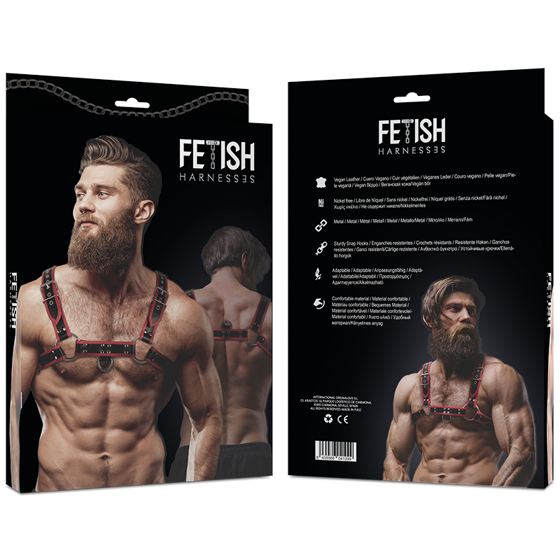 FETISH SUBMISSIVE ATTITUDE - HARNAIS DE POITRINE EN ÉCO-CUIR POUR HOMME NOIR/ROUGE FETISH SUBMISSIVE ATTITUDE