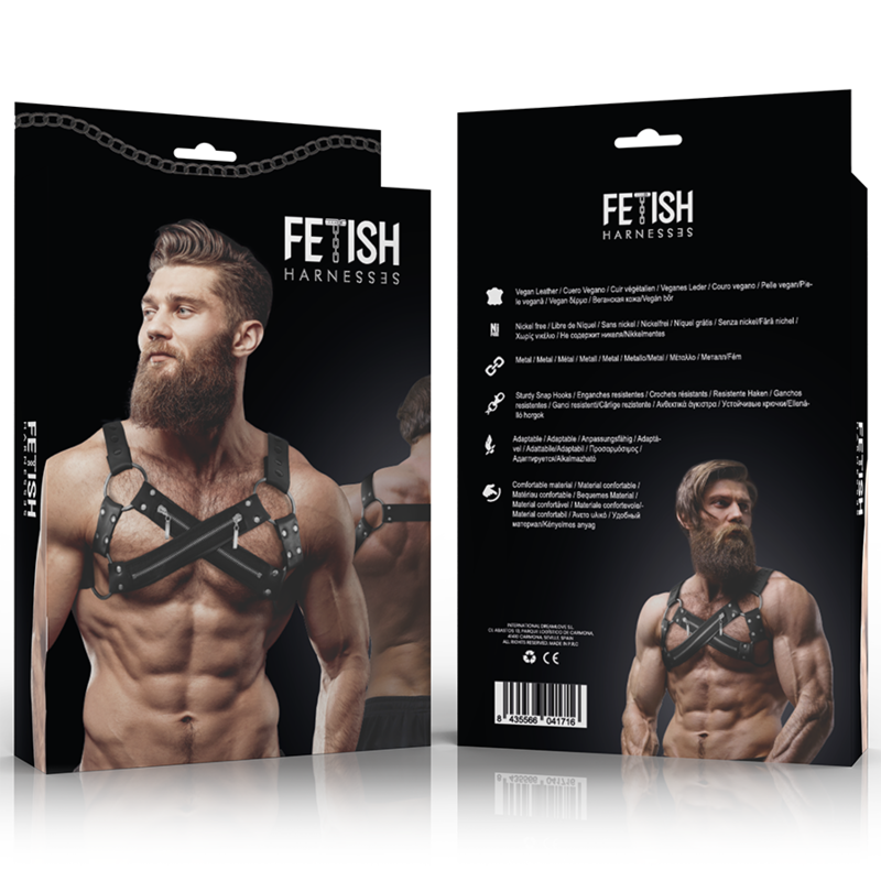 FETISH SUBMISSIVE ATTITUDE - HARNAIS DE POITRINE CROISÉ EN NÉOPRÈNE RÉGLABLE AVEC FERMETURES GLISSIÈRE POUR HOMMES FETISH SUBMISSIVE ATTITUDE