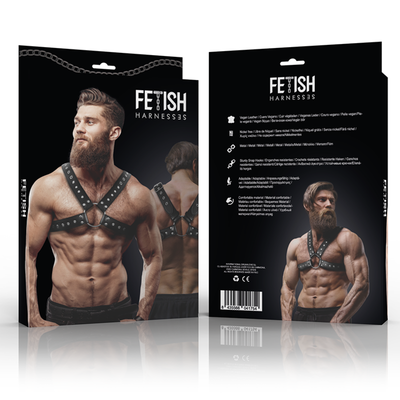 FETISH SUBMISSIVE ATTITUDE - HARNAIS DE POITRINE CROISÉ EN ÉCO-CUIR POUR HOMMES AVEC CLOUS FETISH SUBMISSIVE ATTITUDE