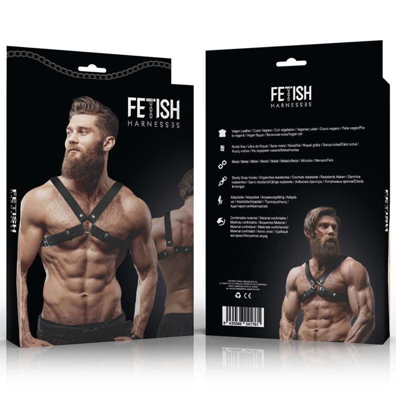 FETISH SUBMISSIVE ATTITUDE - HARNAIS DE POITRINE RÉGLABLE EN ÉCO-CUIR POUR HOMMES AVEC CROIX BULLDOG FETISH SUBMISSIVE ATTITUDE