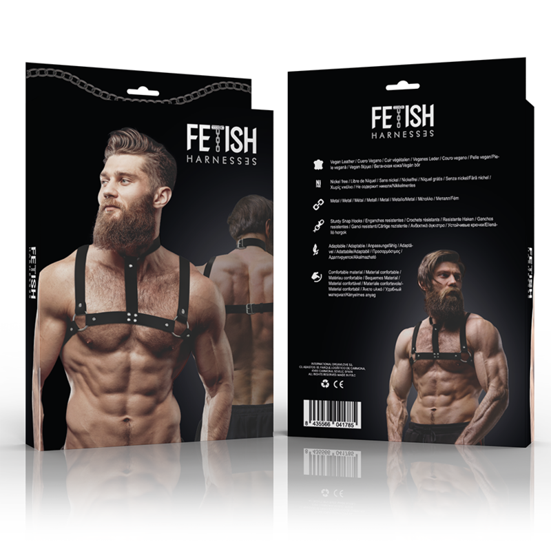 FETISH SUBMISSIVE ATTITUDE - HARNAIS DE POITRINE RÉGLABLE EN ÉCO-CUIR AVEC COLLIER POUR HOMMES FETISH SUBMISSIVE ATTITUDE