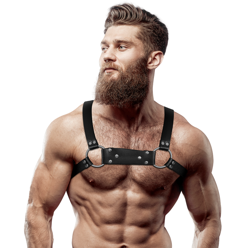 FETISH SUBMISSIVE ATTITUDE - HARNAIS DE POITRINE BULLDOG EN CUIR ÉCOLOGIQUE POUR HOMMES TAILLE M/L FETISH SUBMISSIVE ATTITUDE