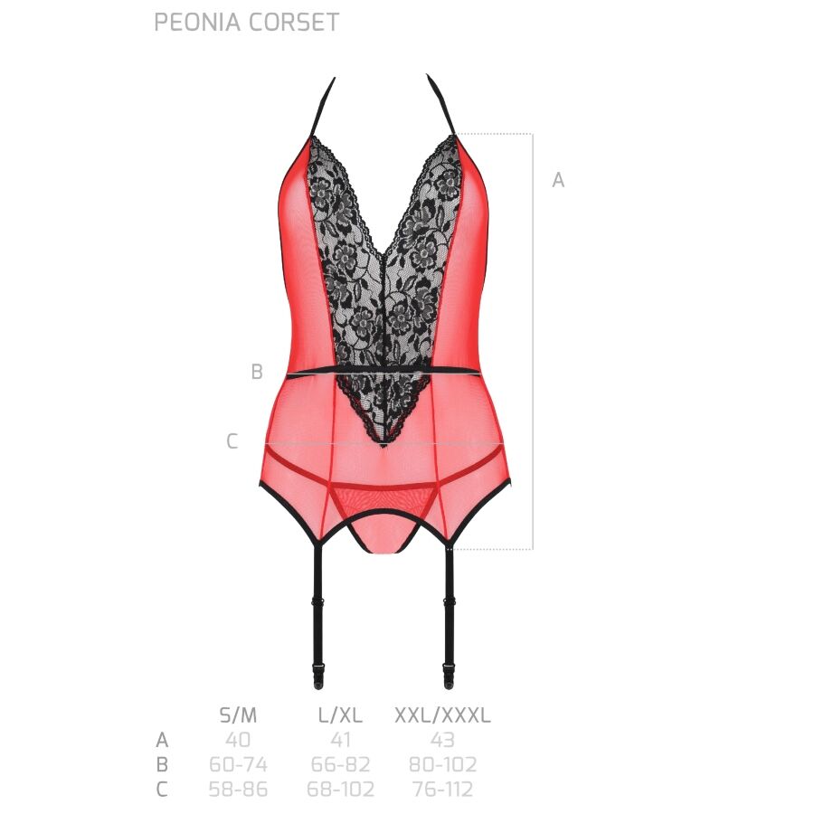 PASSION - PEONIA CORSET LIGNE ÉROTIQUE ROUGE L/XL PASSION WOMAN