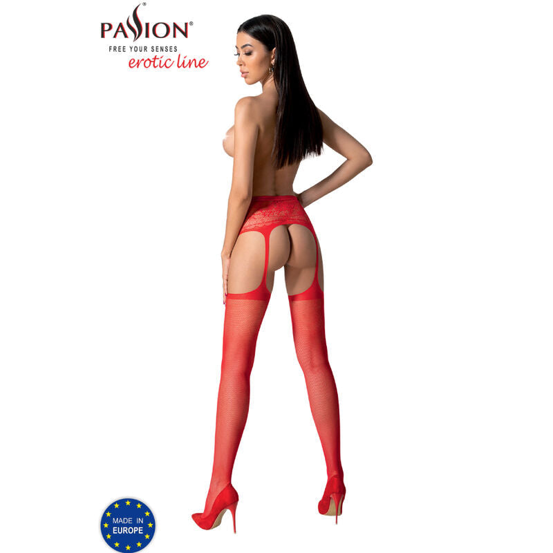 PASSION - S028 BAS ROUGES AVEC JARRETIÈRE TAILLE UNIQUE PASSION WOMAN GARTER & STOCK