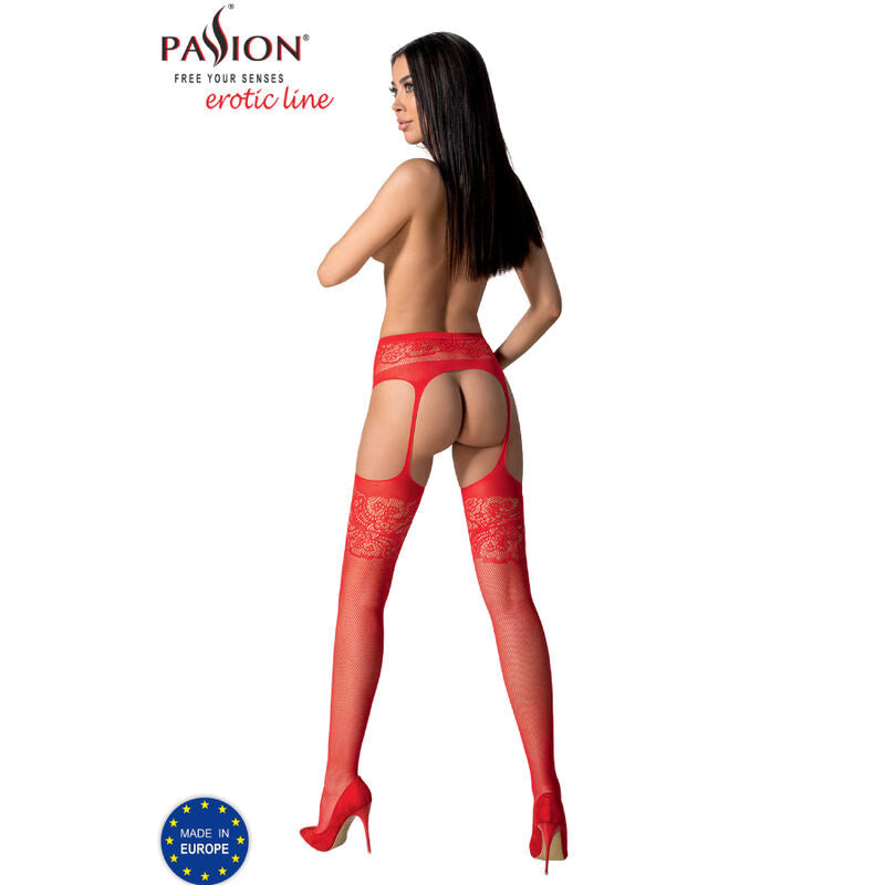 PASSION - S029 BAS ROUGES AVEC JARRETIÈRE TAILLE UNIQUE PASSION WOMAN GARTER & STOCK