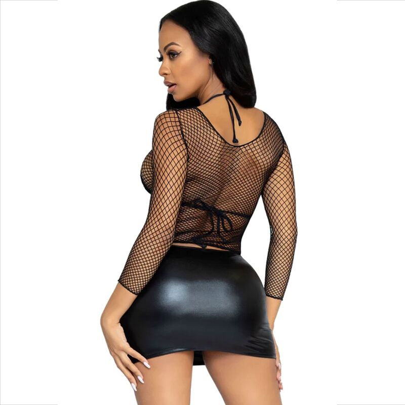 LEG AVENUE - T-SHIRT À MANCHES LONGUES RÉSILLE NOIR LEG AVENUE ACCESSORIES