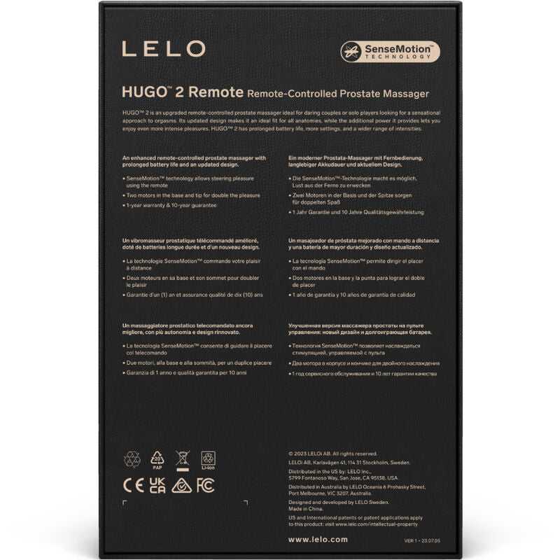 LELO - TÉLÉCOMMANDE DE MASSEUR DE PROSTATE HUGO 2 NOIR LELO