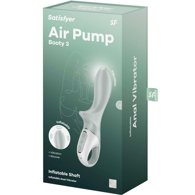SATISFYER - AIR PUMP BOOTY 3 VIBRATEUR ANAL GONFLABLE GRIS VERT SATISFYER VIBRATOR