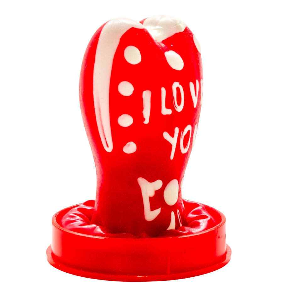 CONDOMERIE - PRÉSERVATIFS FANTAISIE PEINTS À LA MAIN EN FORME DE CŒUR - JE T'AIME MODÈLE 1 CONDOMERIE