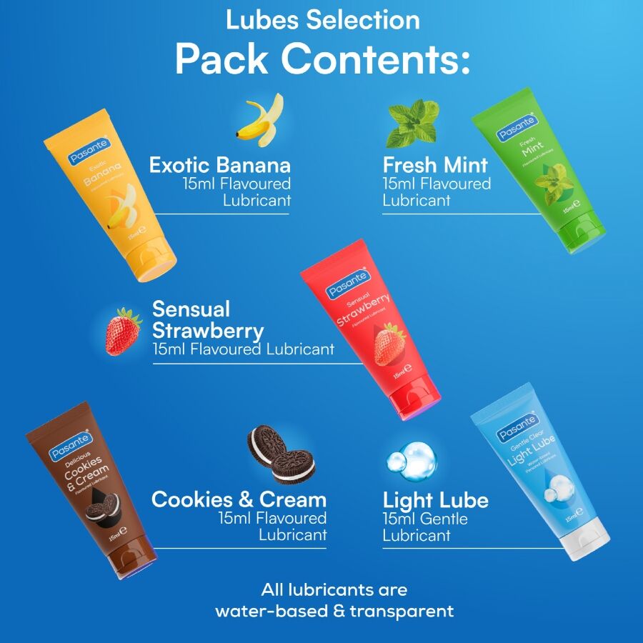 PASANTE - PACK LUBRIFIANTS SAVEURS ASSORTIES 5 UNITÉS X 15 ML PASANTE