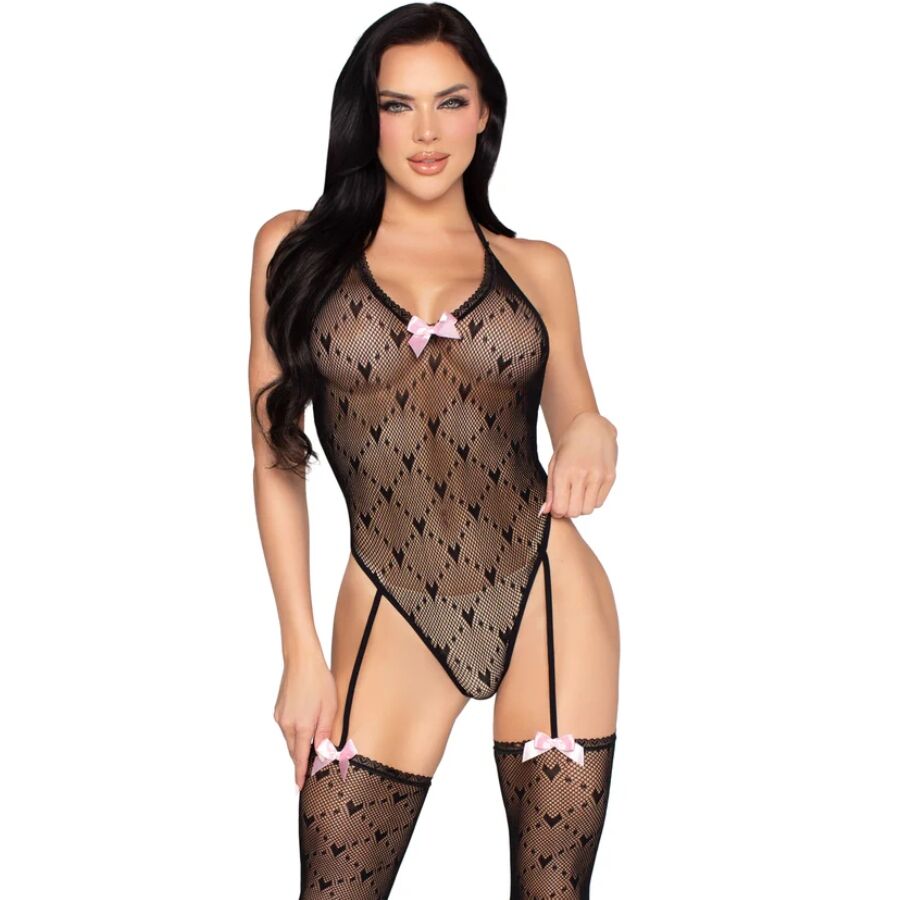 LEG AVENUE - 89360 BODY DOS OUVERT AVEC PORTE-JARRETELLES NOIR - TAILLE UNIQUE LEG AVENUE TEDDIES