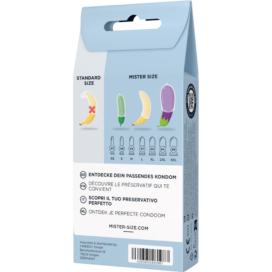 MISTER SIZE - KIT DE TEST : 3 PRÉSERVATIFS DE TAILLES DIFFÉRENTES + MÉLANGE À POINTS MISTER SIZE