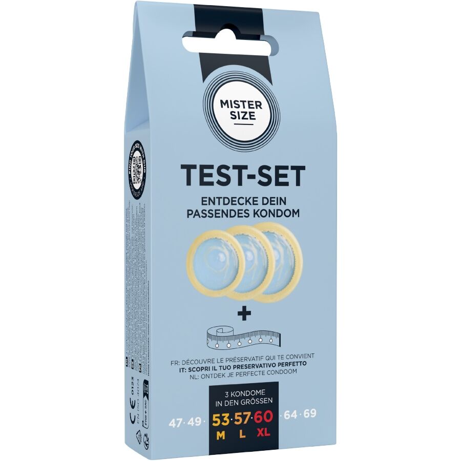 MISTER SIZE - KIT DE TEST : 3 PRÉSERVATIFS DE TAILLES DIFFÉRENTES + MÉLANGE À POINTS MISTER SIZE