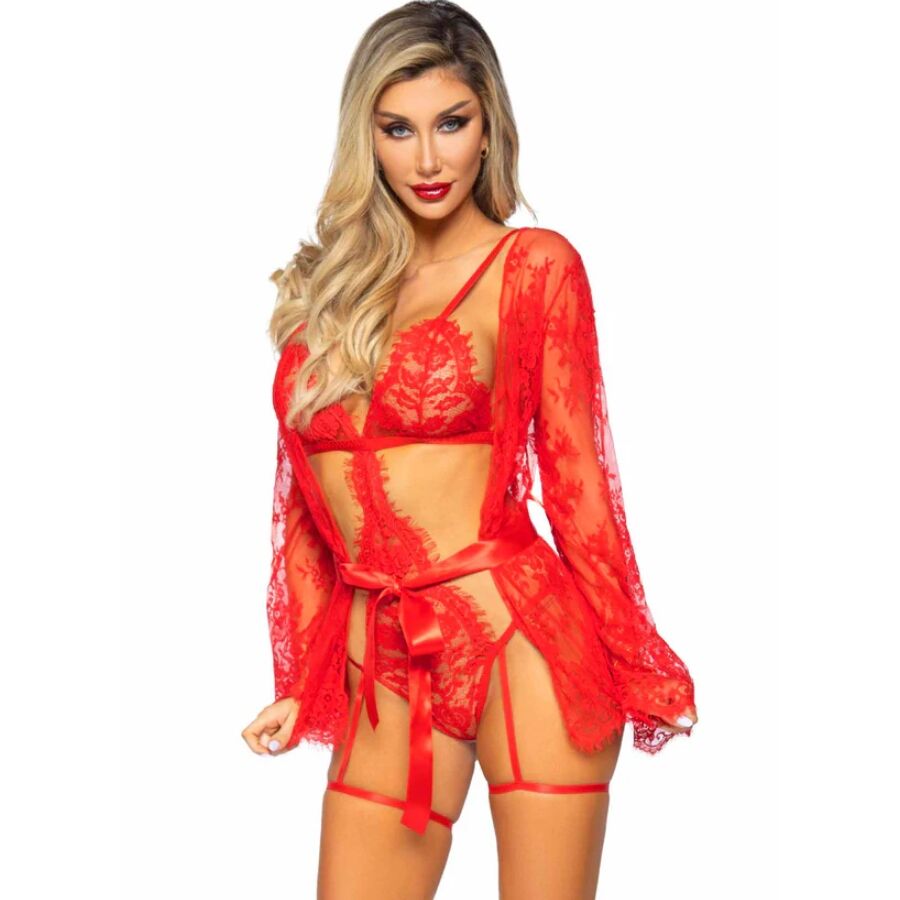 LEG AVENUE - 86123 ENSEMBLE PEIGNOIR ET PORTE-JARRETELLES ROUGE TAILLE M LEG AVENUE SETS