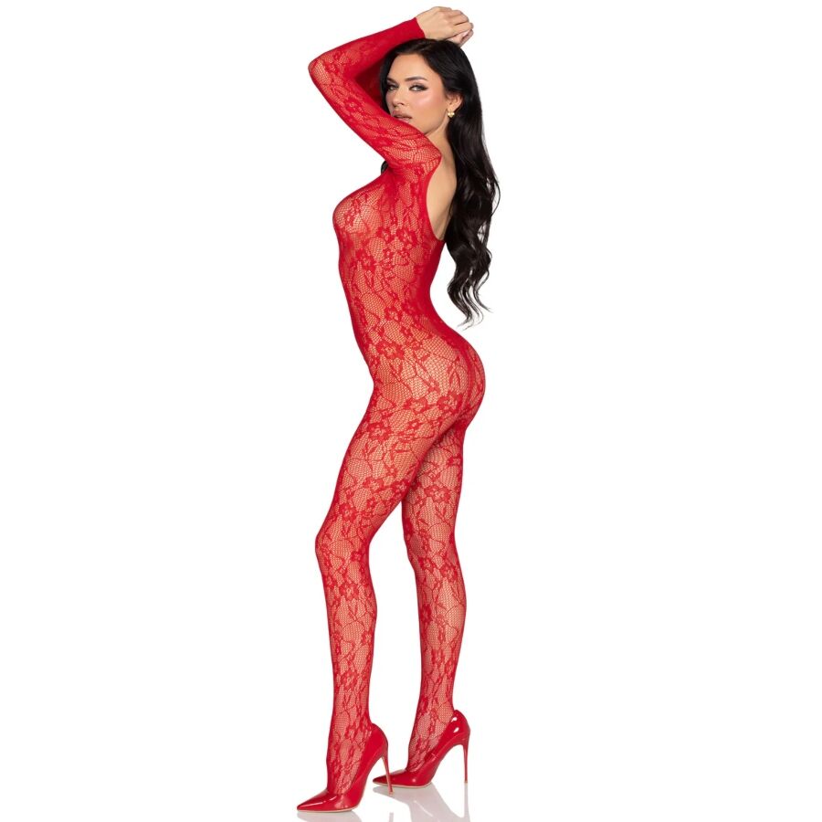 LEG AVENUE - 89366 LINGERIE EN DENTELLE BODYSTOCKING ROUGE - TAILLE UNIQUE LEG AVENUE BODYSTOCKINGS