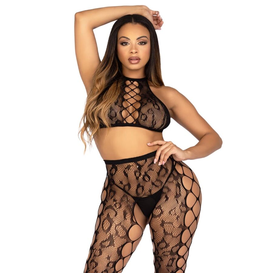 LEG AVENUE - 89372 CROP TOP ET COLLANTS SANS ENTREJAMBE NOIRS - TAILLE UNIQUE LEG AVENUE SETS