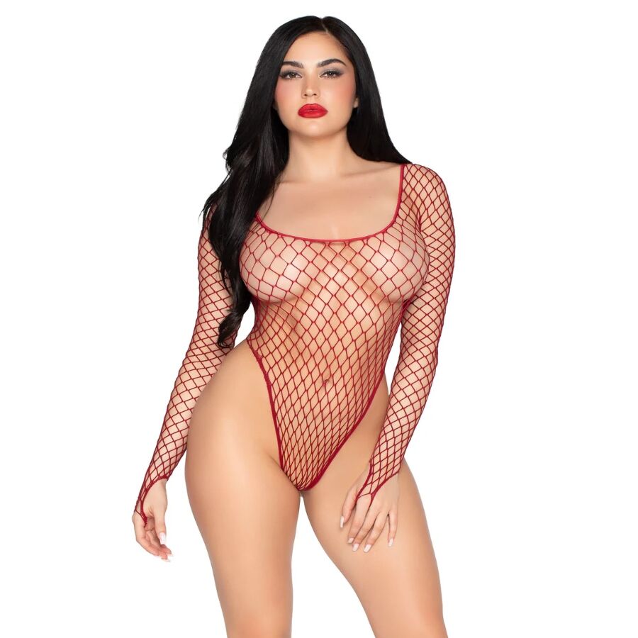 LEG AVENUE - 89377 BODY EN RÉSILLE INDUSTRIELLE ROUGE À COUPE HAUTE - TAILLE UNIQUE LEG AVENUE SETS