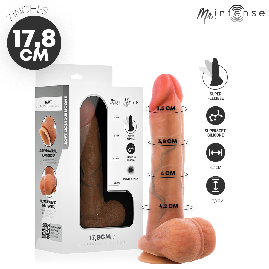 MR INTENSE - GARY S PÉNIS EN SILICONE ULTRA-RÉALISTE AVEC TESTICULES 17,8 CM -Ø- 4,2 CM MR. INTENSE DILDOS