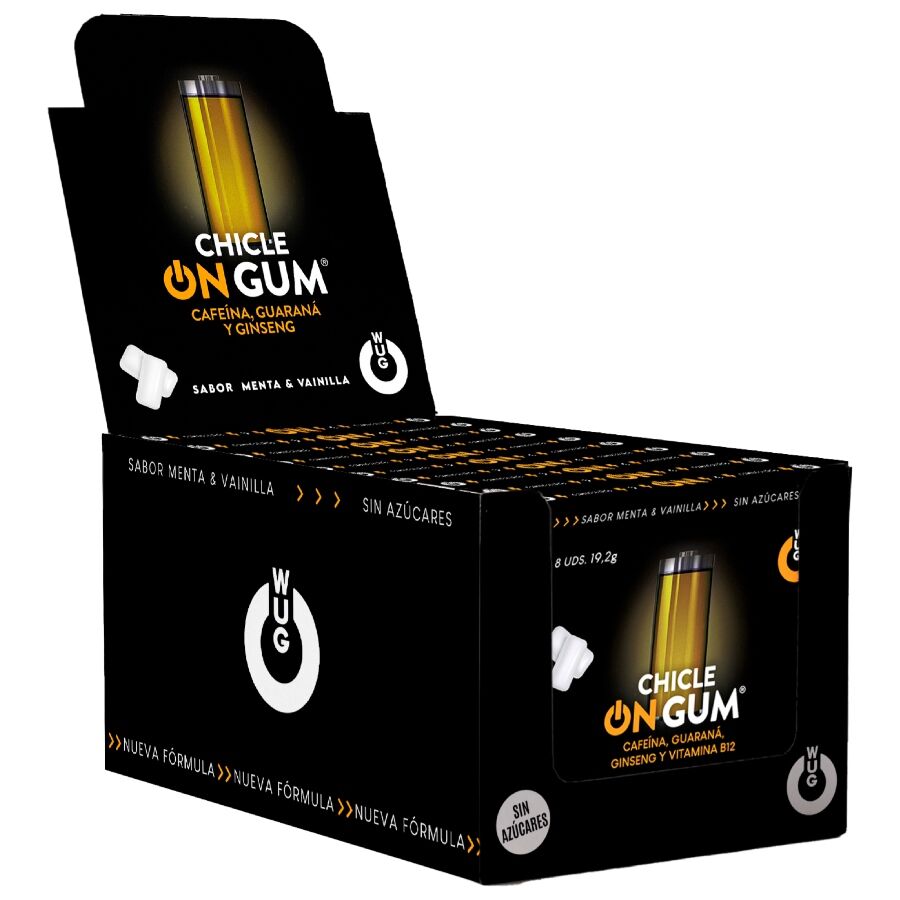 WUG GUM - ON À LA CAFÉINE, AU GINSENG ET À LA GOMME DE GUARANA | PRÉSENTOIR 12 X 8 UNITÉS WUG GUM