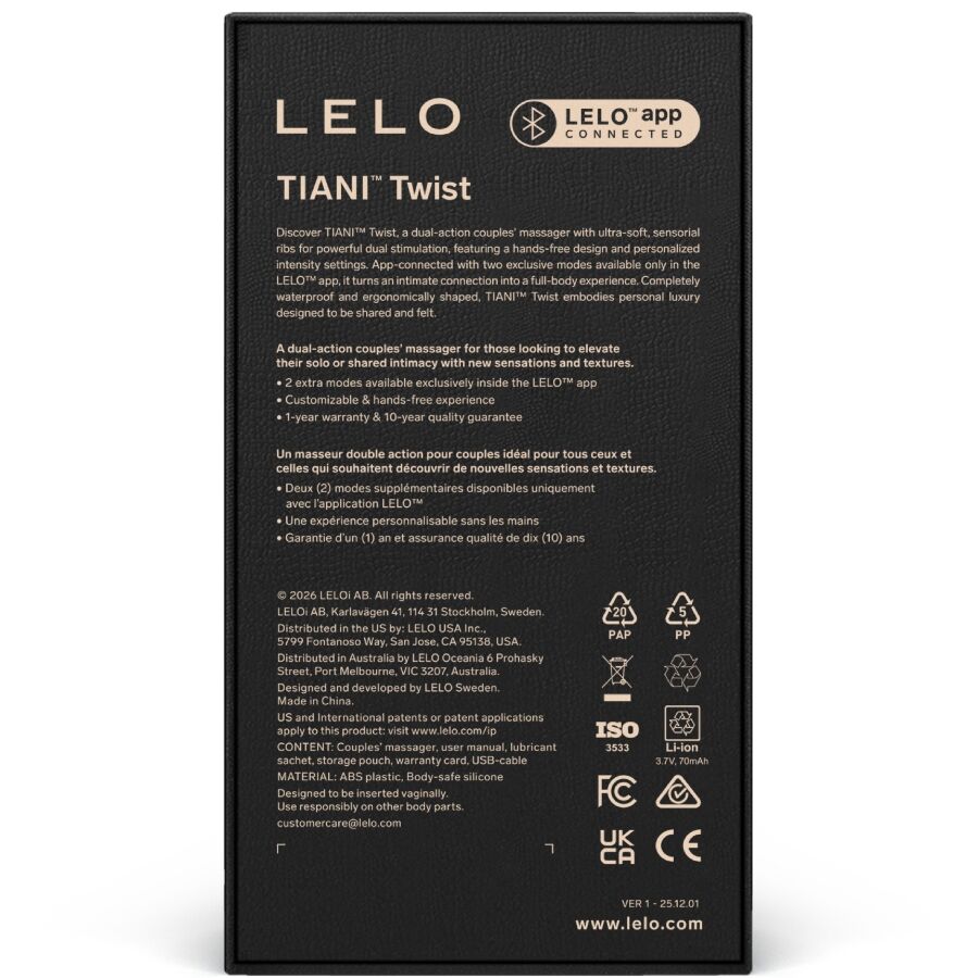 LELO - TIANI TWIST VIBRATEUR POUR COUPLES ROSE PÂLE LELO