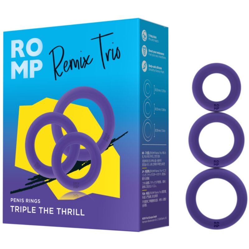 ROMP - REMIX TRIO ENSEMBLE DE 3 ANNEAUX PÉNIS EN SILICONE VIOLETTES ROMP