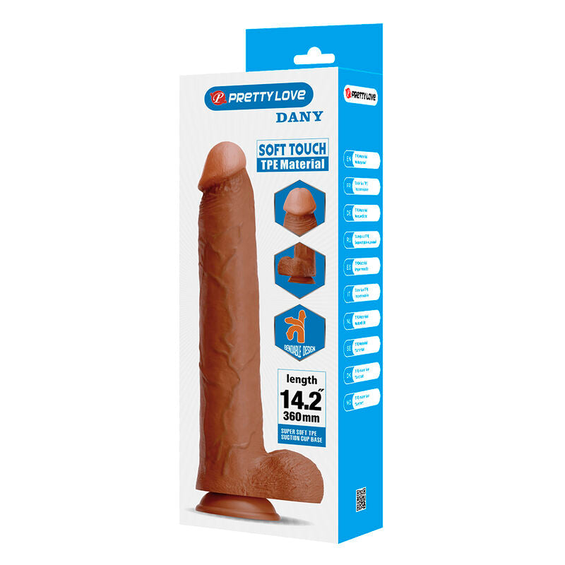 PRETTY LOVE - DANY GODEMICHET FLEXIBLE RÉALISTE AVEC VENTOUSE 36 CM -Ø- 5,6 CM MARRON DILDOS