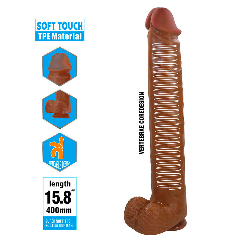 PRETTY LOVE - PAT GODEMICHET FLEXIBLE RÉALISTE AVEC VENTOUSE 40 CM -Ø- 6 CM MARRON DILDOS