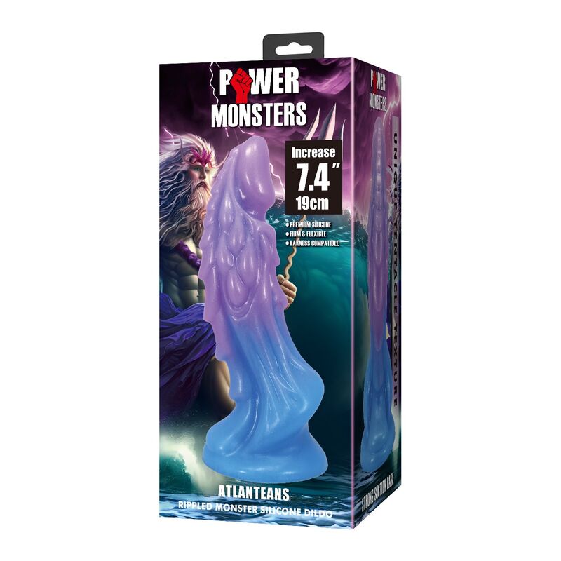 POWER MONSTERS - ATLANTIENS GODEMICHET RÉALISTE AVEC VENTOUSE 19 CM Ø 5 CM BLEU ET VIOLET POWER MONSTERS