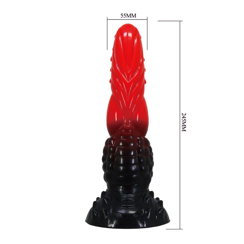 POWER MONSTERS - GODEMICHÉ FANTAISIE DRAGON DE FEU AVEC VENTOUSE 24,5 CM Ø 5,8 CM ROUGE ET NOIR POWER MONSTERS