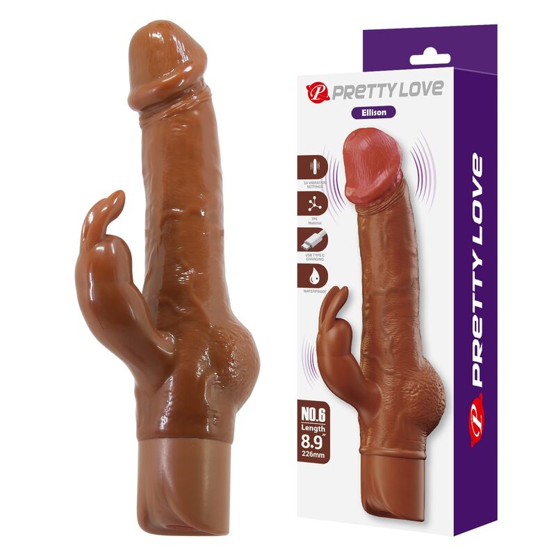 PRETTY LOVE - ELLISON VIBRATEUR LAPIN RÉALISTE 22,6 CM Ø 4,2 CM MARRON HIGH TECH