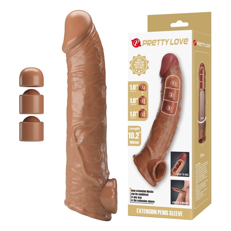 PRETTY LOVE - MANCHON D'EXTENSION DE PÉNIS AJUSTABLE 26 CM Ø 4 CM MARRON FOR HIM