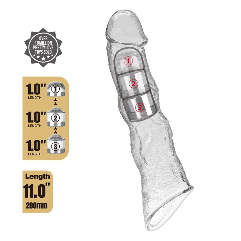 PRETTY LOVE - MANCHON D'EXTENSION PÉNIENNE AJUSTABLE 28 CM Ø 4,5 CM TRANSPARENT FOR HIM