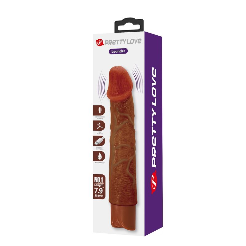 PRETTY LOVE - LEONARDO VIBRATEUR RÉALISTE 20 CM Ø 4 CM MARRON DILDOS
