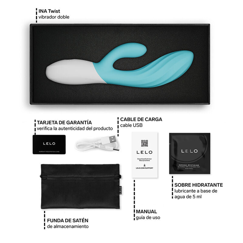 LELO - INA TWIST DOUBLE VIBRATEUR LAPIN POUR LE POINT G ET LE CLITORIS BLEU LELO