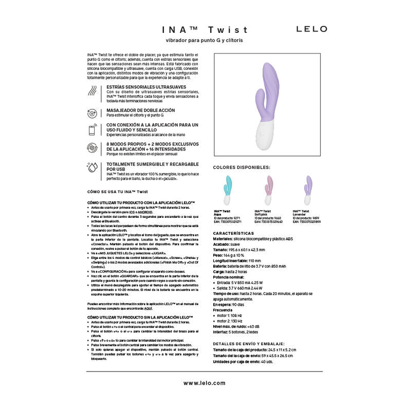 LELO - INA TWIST DOUBLE VIBRATEUR LAPIN POUR LE POINT G ET LE CLITORIS BLEU LELO