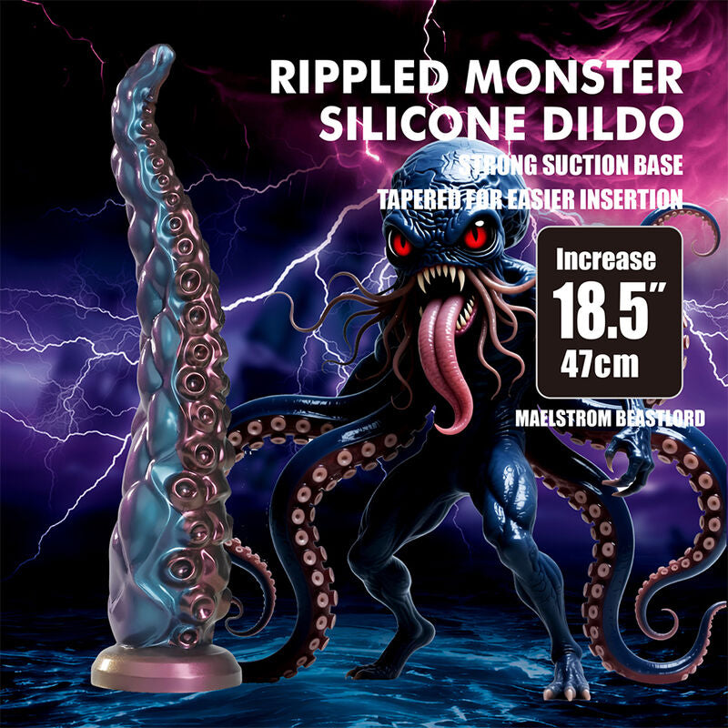 POWER MONSTERS - GODEMICHÉ EN SILICONE TRICOLORE FANTAISIE À TENTACULES ABYSSAUX 46 CM Ø 7 CM POWER MONSTERS