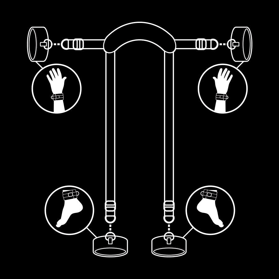 FETISH SUBMISSIVE - POSITION MAÎTRE AVEC 4 MENOTTES DOUBLÉES DE NOPRÈNE FETISH SUBMISSIVE BONDAGE