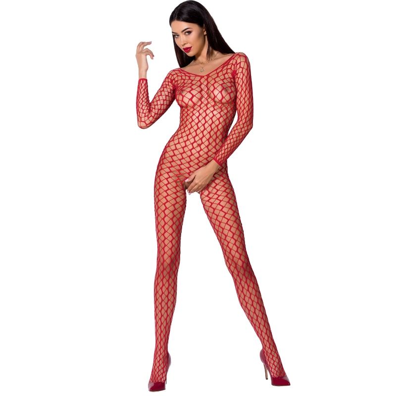 PASSION - FEMME BS068 BODYSTOCKING ROUGE TAILLE UNIQUE PASSION WOMAN