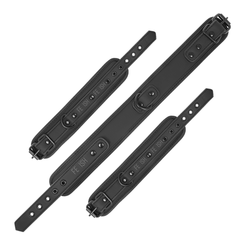 FETISH SUBMISSIVE - COLLIER ET MENOTTES EN CUIR VÉGAN AVEC DOUBLURE EN NOPRÈNE FETISH SUBMISSIVE BONDAGE