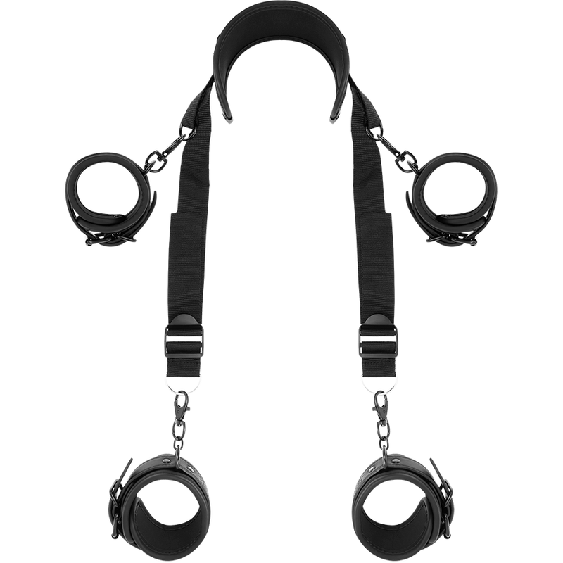 FETISH SUBMISSIVE - POSITION MAÎTRE AVEC 4 MENOTTES DOUBLÉES DE NOPRÈNE FETISH SUBMISSIVE BONDAGE