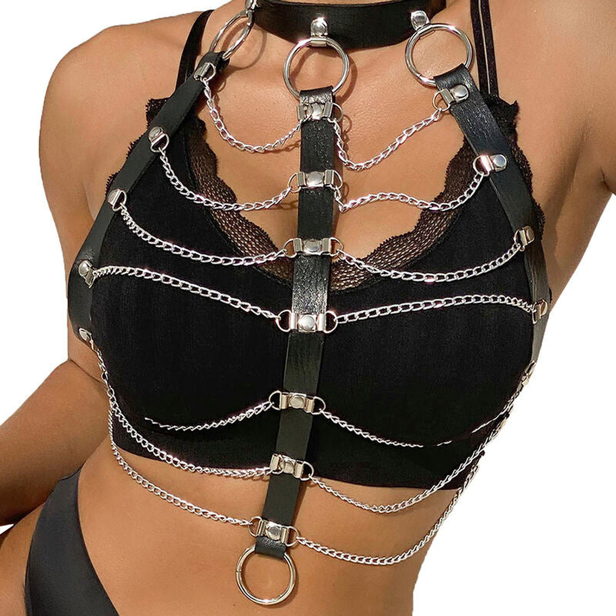 SUBBLIME - HARNAIS POITRINE CHAÎNE S EN CUIR NOIR TAILLE UNIQUE SUBBLIME FETISH