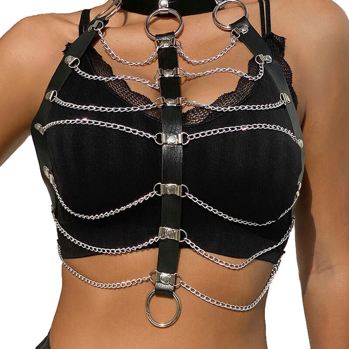 SUBBLIME - HARNAIS POITRINE CHAÎNE S EN CUIR NOIR TAILLE UNIQUE SUBBLIME FETISH