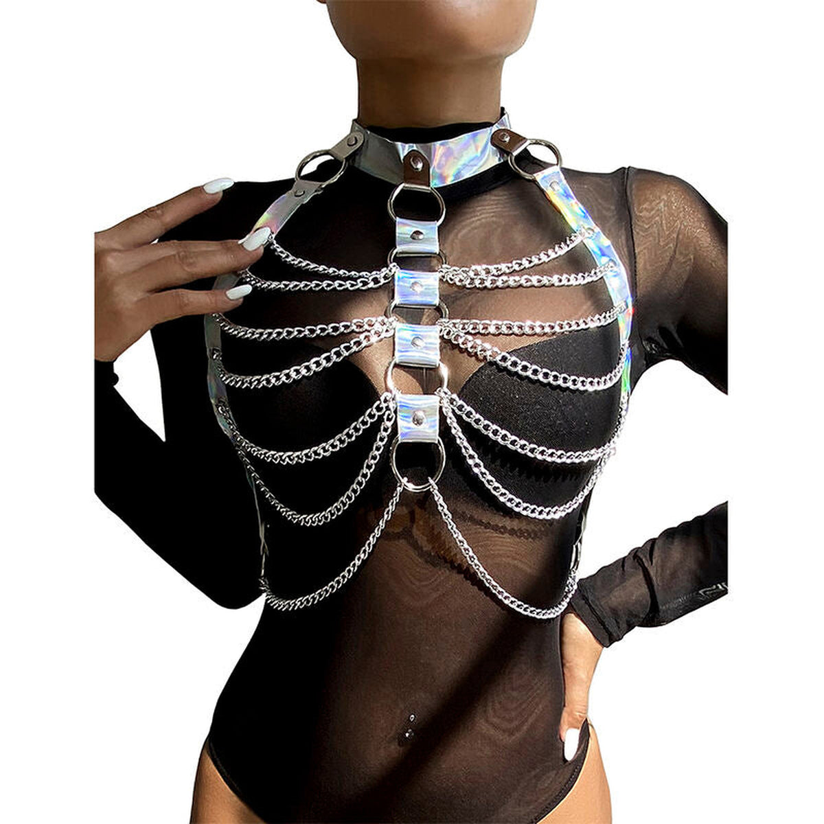 SUBBLIME - 953737 HARNAIS DE POITRINE AVEC ANNEAUX ET CHAÎNES ARGENT TAILLE UNIQUE SUBBLIME FETISH