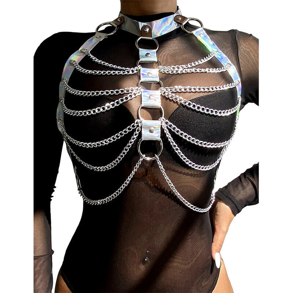SUBBLIME - 953737 HARNAIS DE POITRINE AVEC ANNEAUX ET CHAÎNES ARGENT TAILLE UNIQUE SUBBLIME FETISH