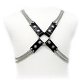 Leather Body Chaîne - harnais à sangles métalliques en cuir noir