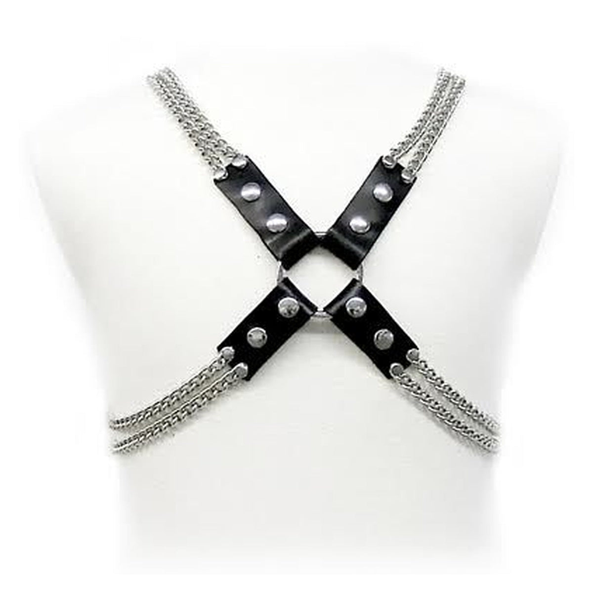 Leather Body Chaîne - harnais à sangles métalliques en cuir noir