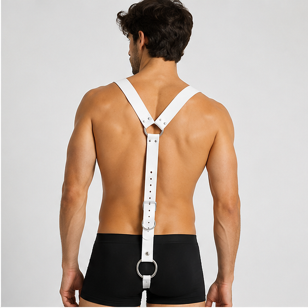 Leather Body Blanc - Harnais à anneau pénien, 225 g