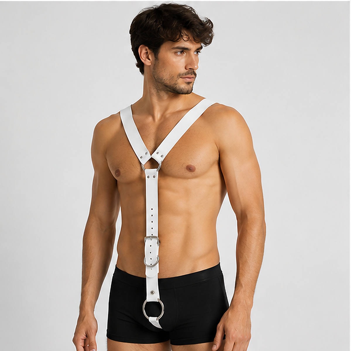 Leather Body Blanc - Harnais à anneau pénien, 225 g